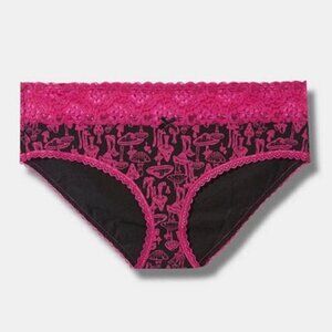 Torrid - Cotton Mid-Rise Hipster Panty in Mushroom Forage Print, Black, Hot Pink